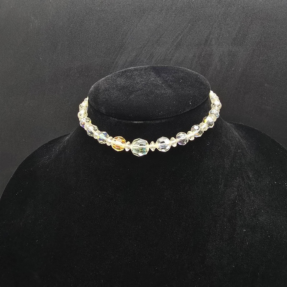 Aurora Borealis Rhinestone Choker Necklace Vintage Glass Costume Jewelry